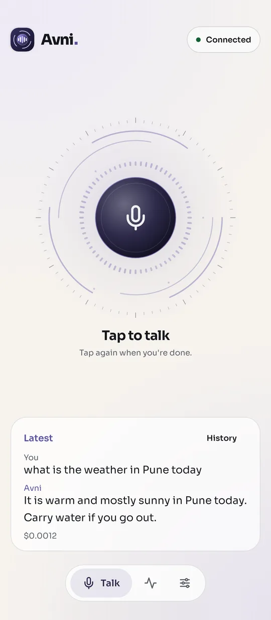 The Talk screen of the Dharini app
